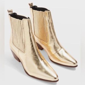 Top Shop Gold brushed Cowboy Ankle Boots